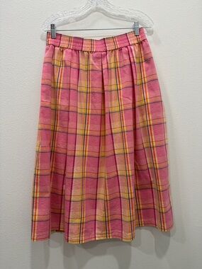 a.n.a A Plaid Midi Skirt Size 8 100% Cotton with Pockets